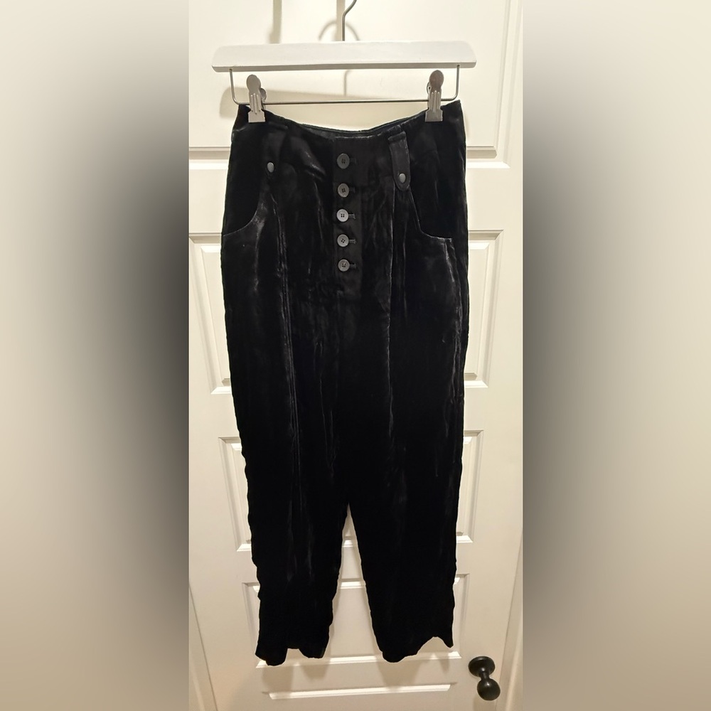 NWT. Unsubscribed. Black Silk-Blend Velvet Utility Pants. Size 4.
